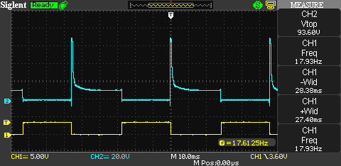 Oscilloscope trace of no snubber circuit