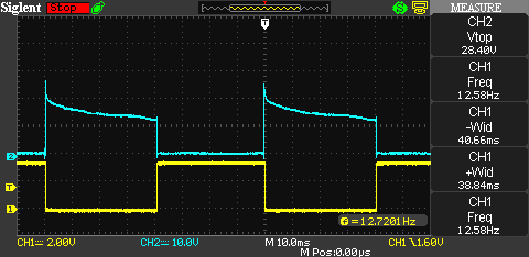 Oscilloscope trace of LED and diode snubber.