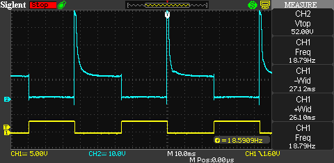 Oscilloscope trace of 1N751A Zener and diode snubber.