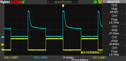 Oscilloscope trace of alternate 1N751A Zener and diode snubber